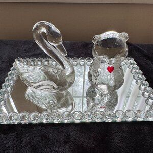 Fenton Vintage Crystal Glass Bear w/ Heart, Swan Signed